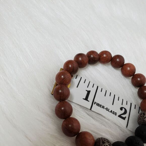 ESSENTIAL CHARMS Rosewood and lava stones stretch bracelet size S/M - Picture 10 of 11